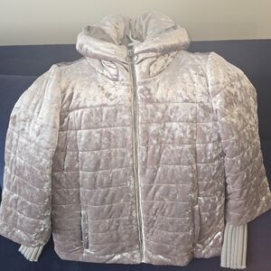DKNY Velvet Puffer Jacket in Light Gray